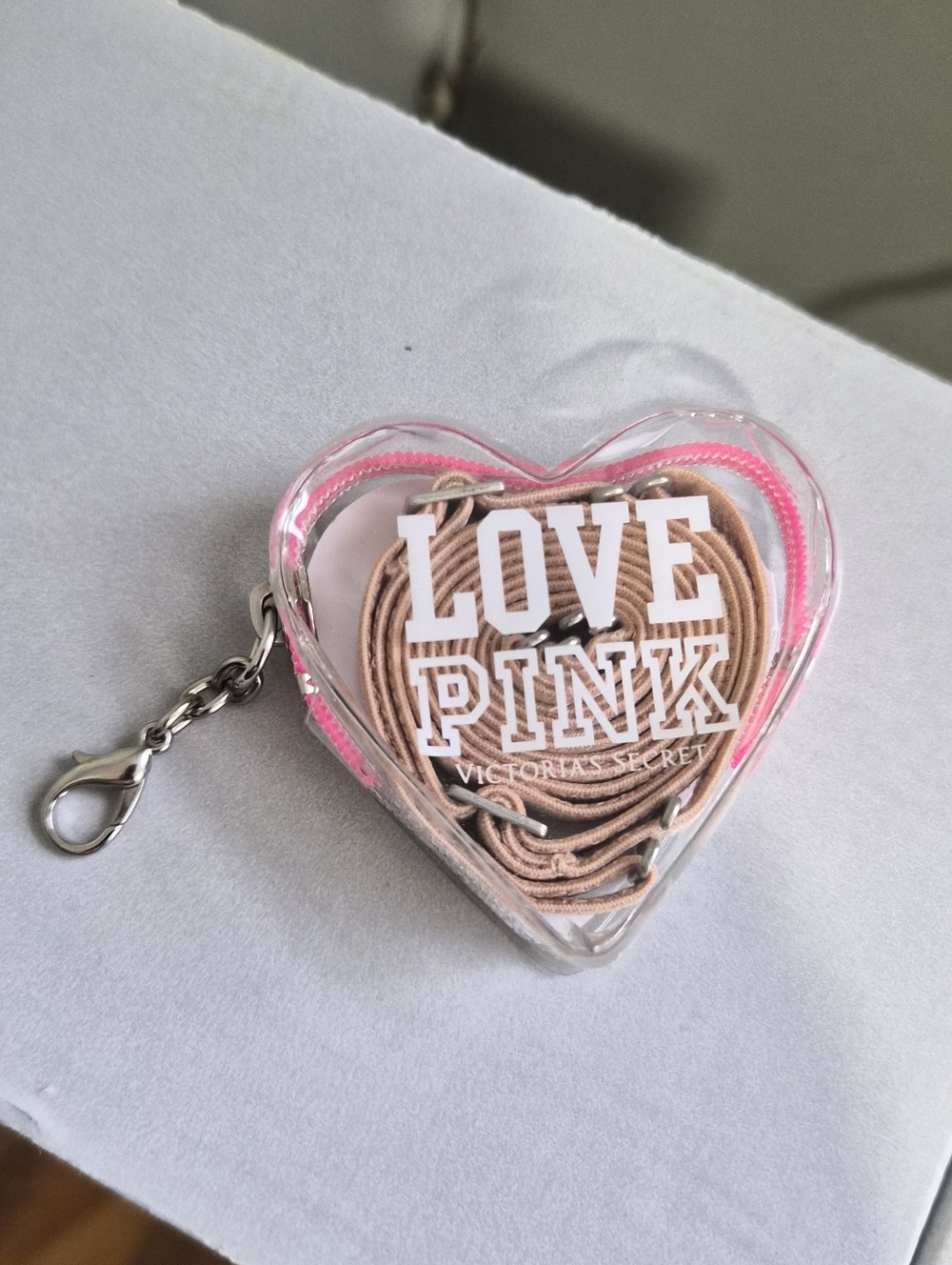 LOVE PINK Heart Keychain Pouch - Pink & Clear